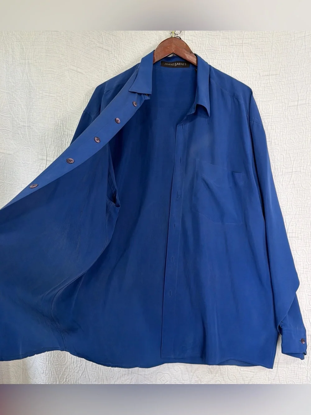 Jhane Barnes 100 Silk Mens XL Shirt Vintage Royal Hue Blue Luxury NEEDS CLEANED